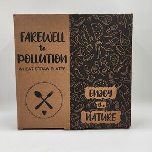 Wheat Straw Plates Set of 6 Farewell to Pollution White Blue Green